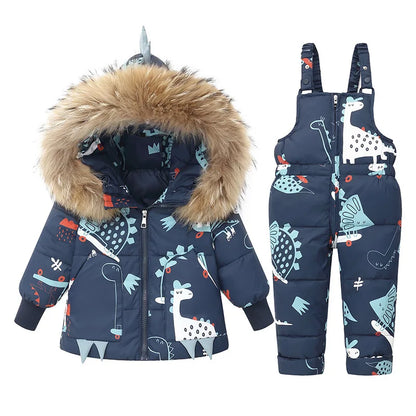 Children's Hooded Parka Down Jacket with Dinosaur Design