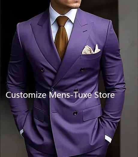 Brown Men's Slim Fit Double Breasted Suit Blazer