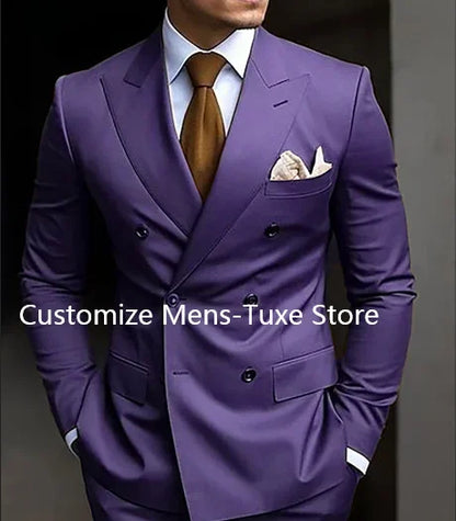 Brown Men's Slim Fit Double Breasted Suit Blazer