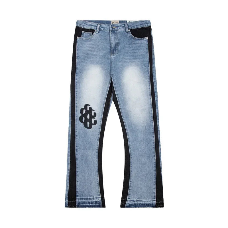 Washed Denim Trousers for Men with Micro-Flared Style