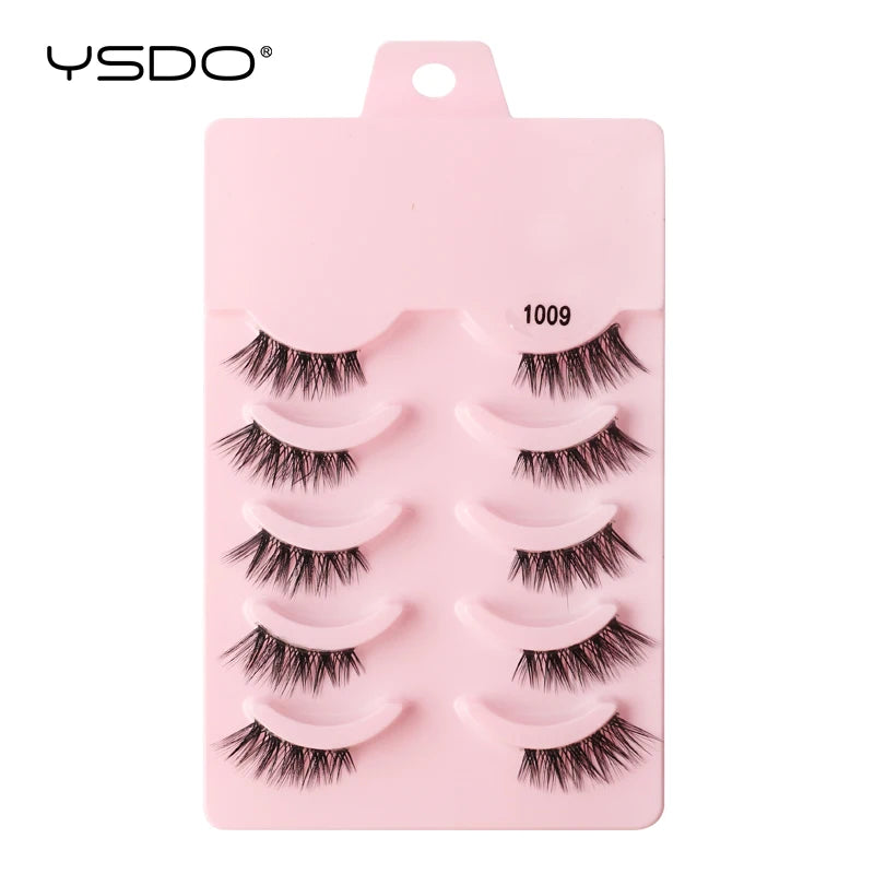 YSDO 5/10 Pairs Natural Soft Black Half Lashes
