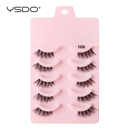 YSDO 5/10 Pairs Natural Soft Black Half Lashes