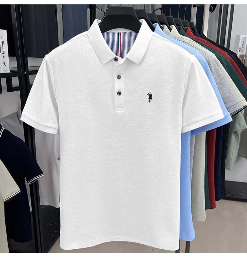 Men's Short Sleeve Cotton Polo Shirt with Embroidery