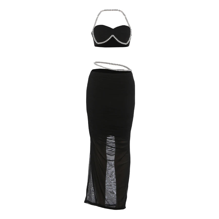 Sexy Bead Patchwork 2-Piece Set Women Halter Bra and Bottom