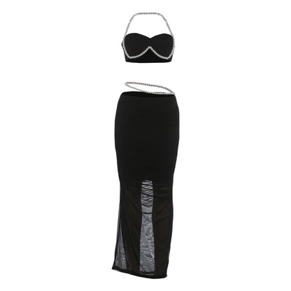 Sexy Bead Patchwork 2-Piece Set Women Halter Bra and Bottom