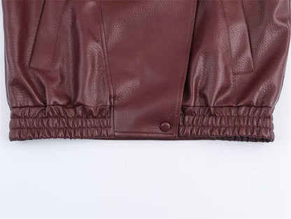 Black Long Sleeve Faux Leather Motorcycle Jacket