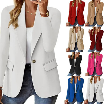 Women's Solid Button Blazer Coat Casual Office Jacket