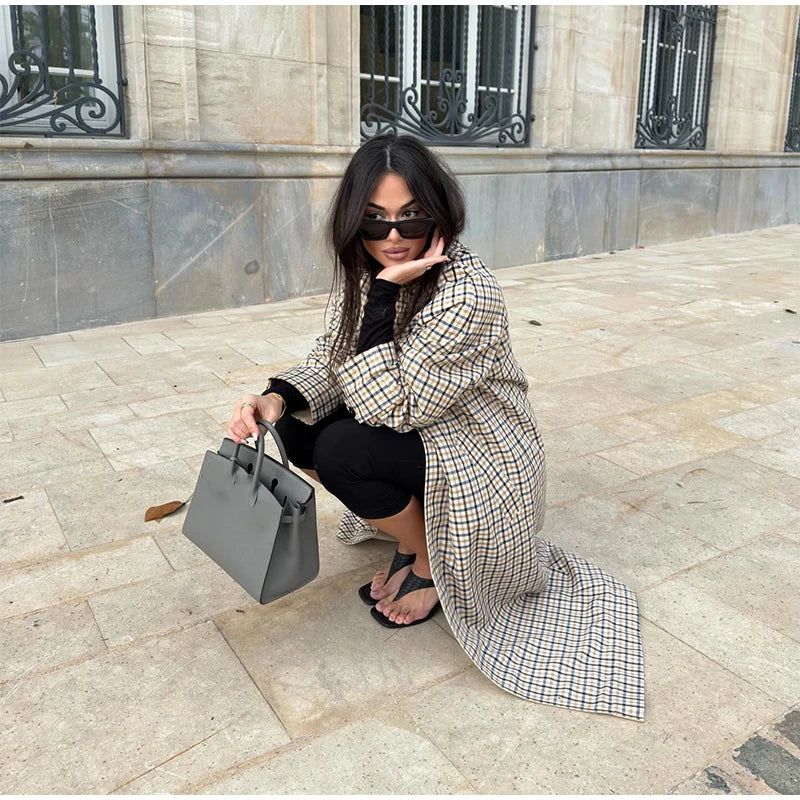 Double-Sided Long Trench Coat for Women with Pockets