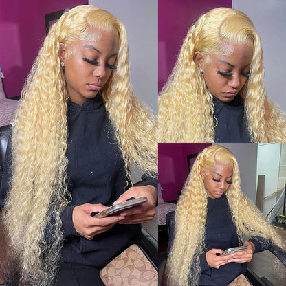 613 Honey Blonde Human Hair Wig 30 Inch Deep Wave