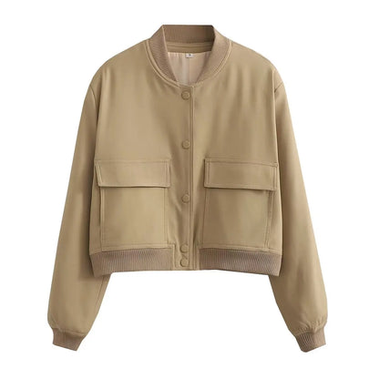 Willshela Women Solid V-Neck Bomber Jacket