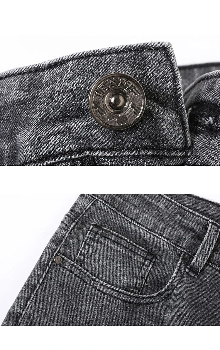 Men's Slim Denim Jeans Casual Elastic Trousers Black Gray