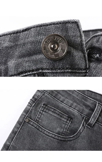 Men's Slim Denim Jeans Casual Elastic Trousers Black Gray