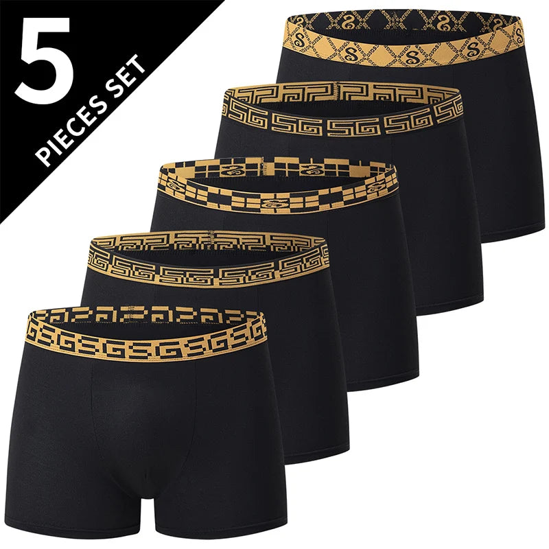 Men's Black Gold Printed Boxer Underwear 5/10 Pack