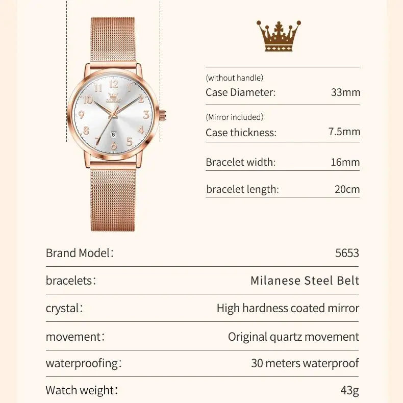 OLEVS 5653 Women's Rose Gold Quartz Watch