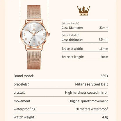 OLEVS 5653 Women's Rose Gold Quartz Watch