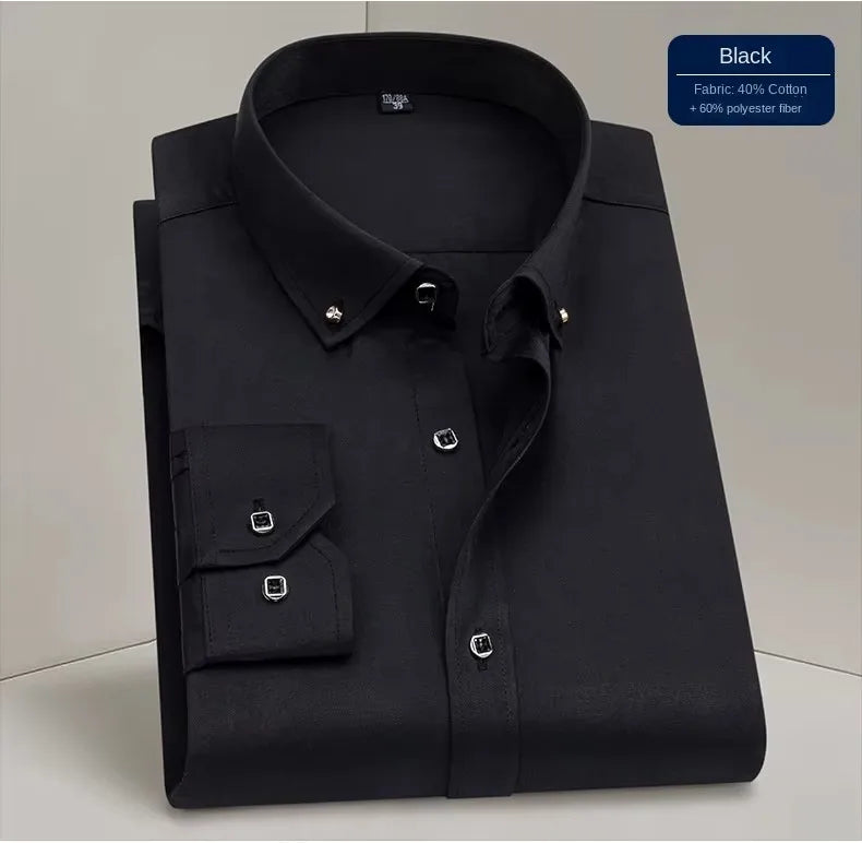 Men's Formal White Dress Shirt Long Sleeve Cotton Blend