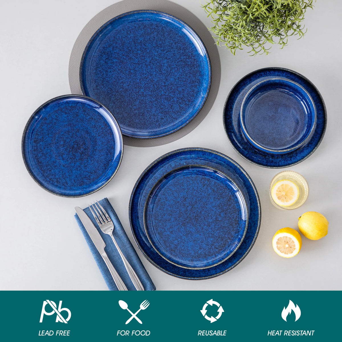 Starry Blue Reactive Glaze Stoneware Dinnerware Set