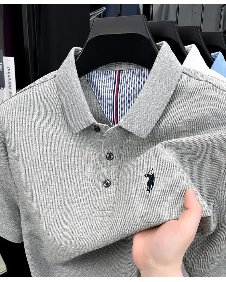Men's Short Sleeve Cotton Polo Shirt with Embroidery