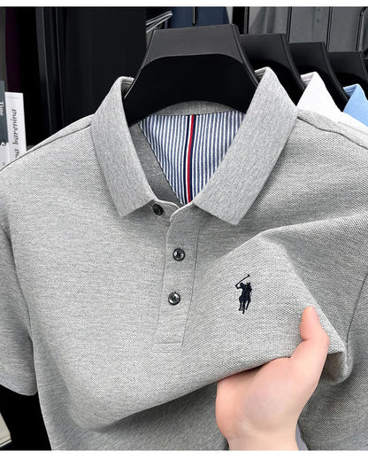 Men's Short Sleeve Cotton Polo Shirt with Embroidery