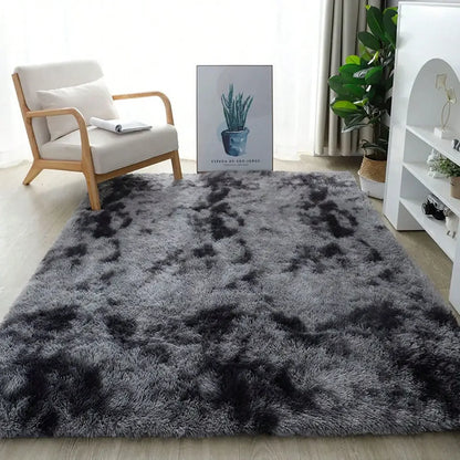 Black Plush Long-Pile Carpet, Soft Non-Slip Rug