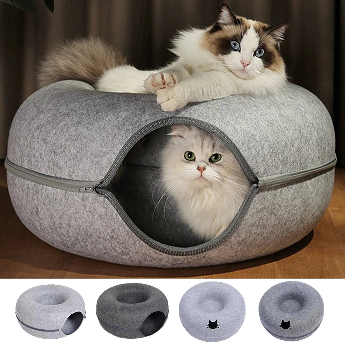 Round Cat Tunnel Nest Felt Bed House Scratcher Toy