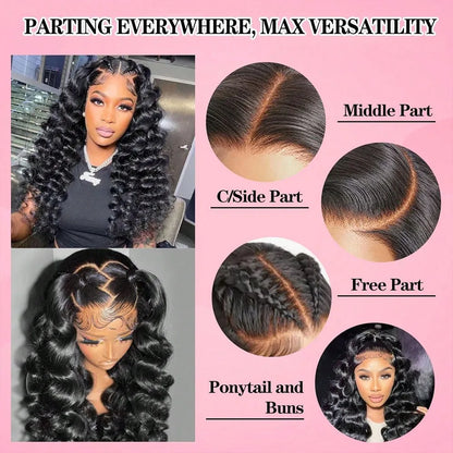 38 40 Inch Deep Wave Lace Front Wig Natural Color