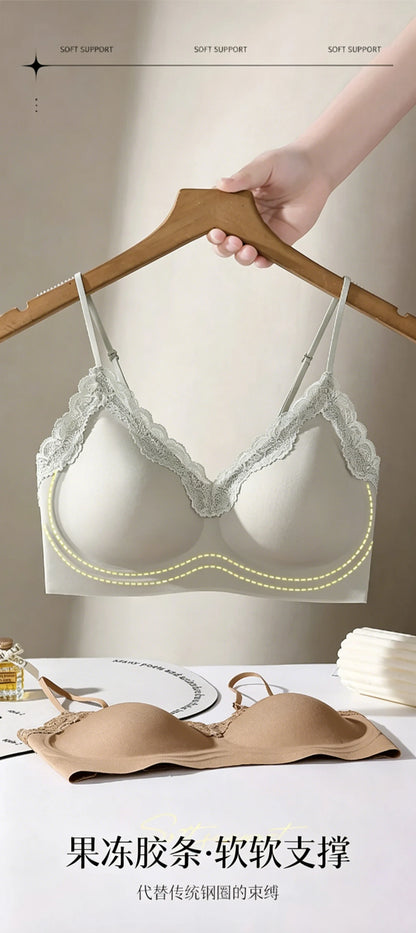 French Lace V Neck Seamless Wireless Bra S-XL