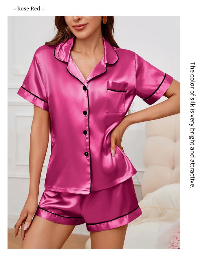 Silk Satin Pajamas Set for Women with Button-Down Design