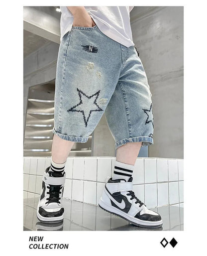 Boys Denim Shorts Summer Casual Knee Length Blue