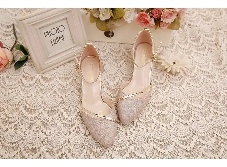 Black High-Heeled Shoes for Women - Silver and Gold