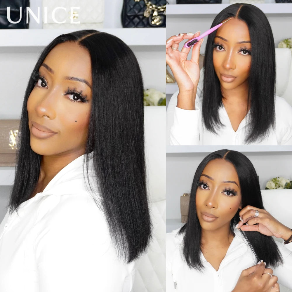 Yaki Straight Bob Wig 100% Human Hair Glueless 13x4