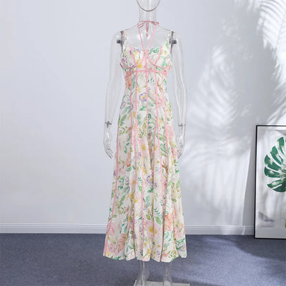 Elegant Printed A-Line Women's Dress in Polyester