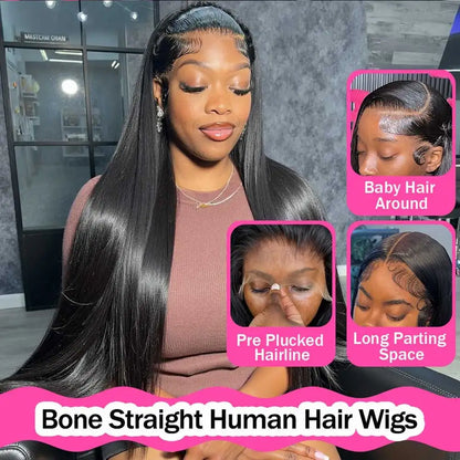 Straight Human Hair Lace Front Wig 250% Density Transparent