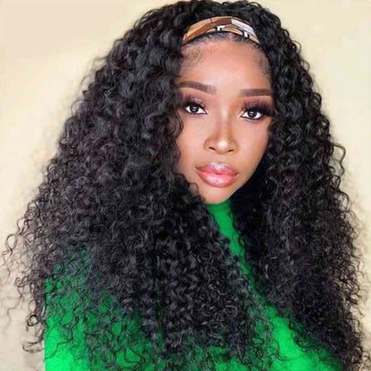 Kinky Curly Human Hair Headband Wig 250% Density