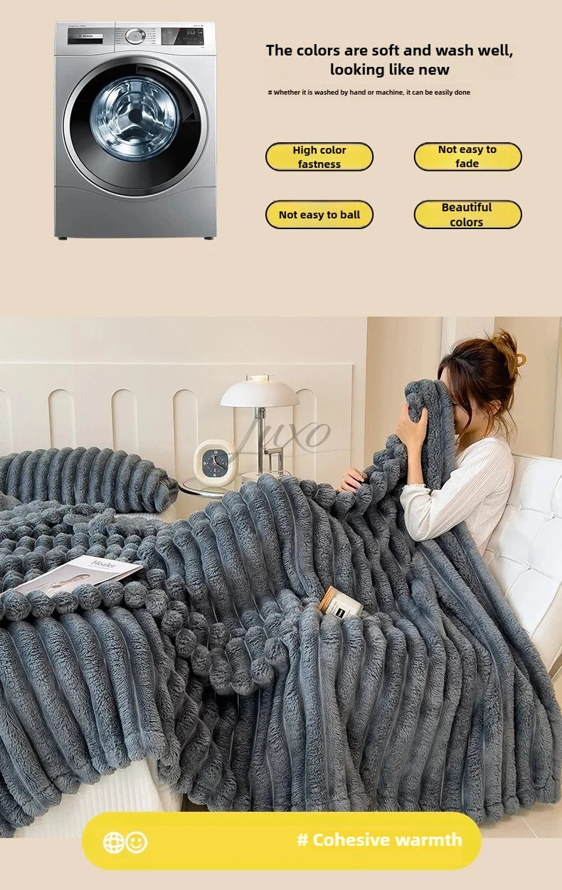 Thickened Striped Flannel Multifunctional Blanket