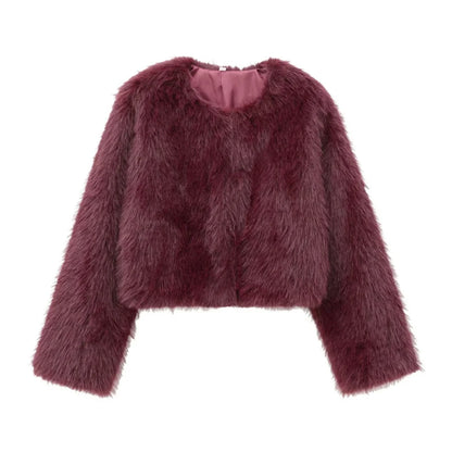 Women's Faux Fur Round Neck Short Jacket