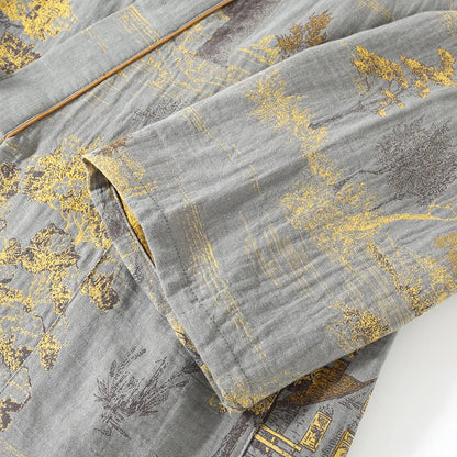 Men's Cotton Kimono Robe and Pajama Set