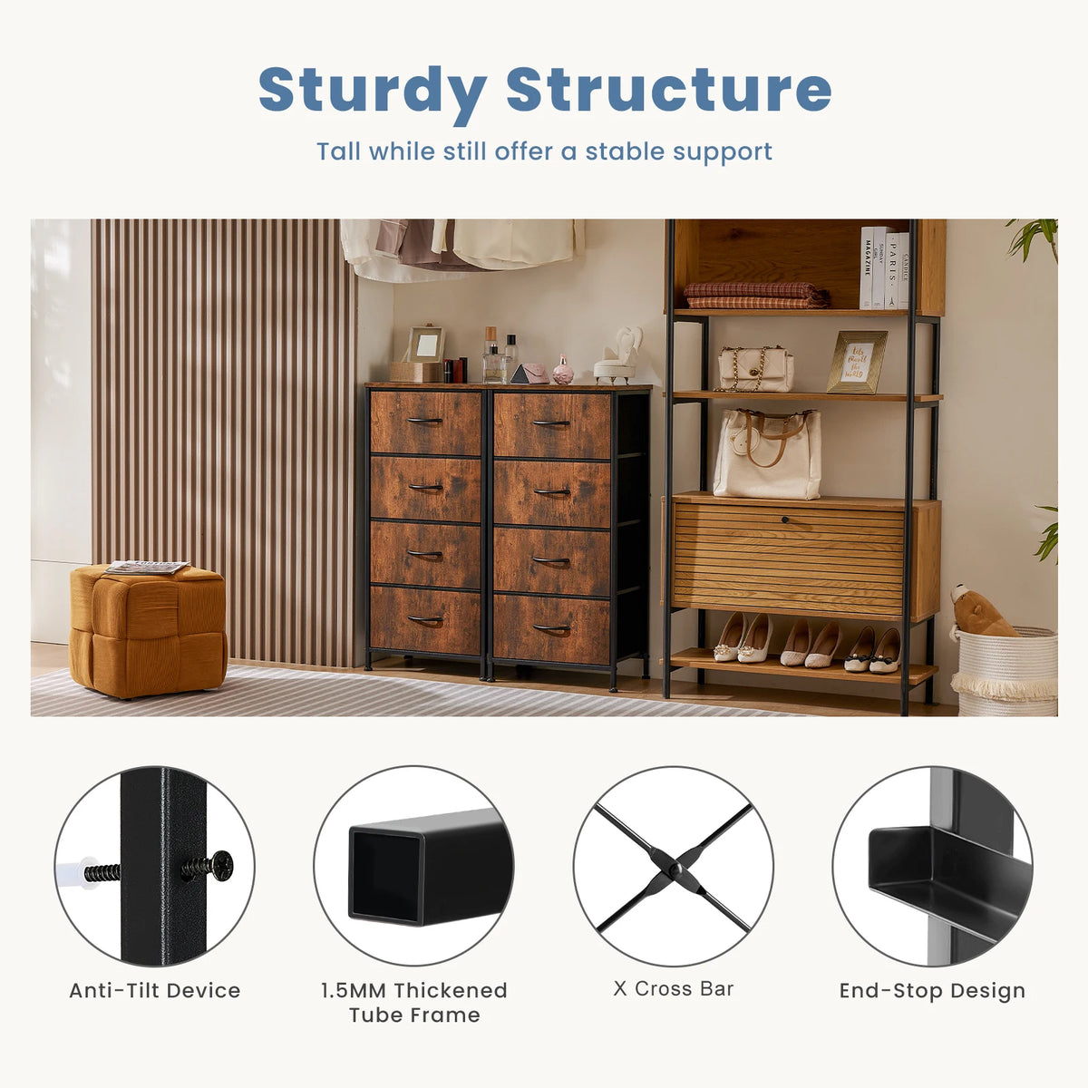 JHK Modern Morocco Dresser with 4 Fabric Drawers
