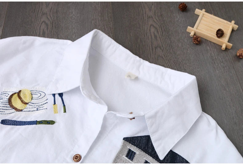 Women’s Loose White Cotton Embroidery Blouse