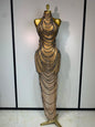 Sparkly Rhinestone Transparent Mesh Long Dress