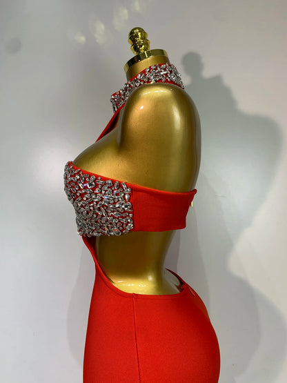 Black Bodycon Bandage Dress with Sparkly Crystals