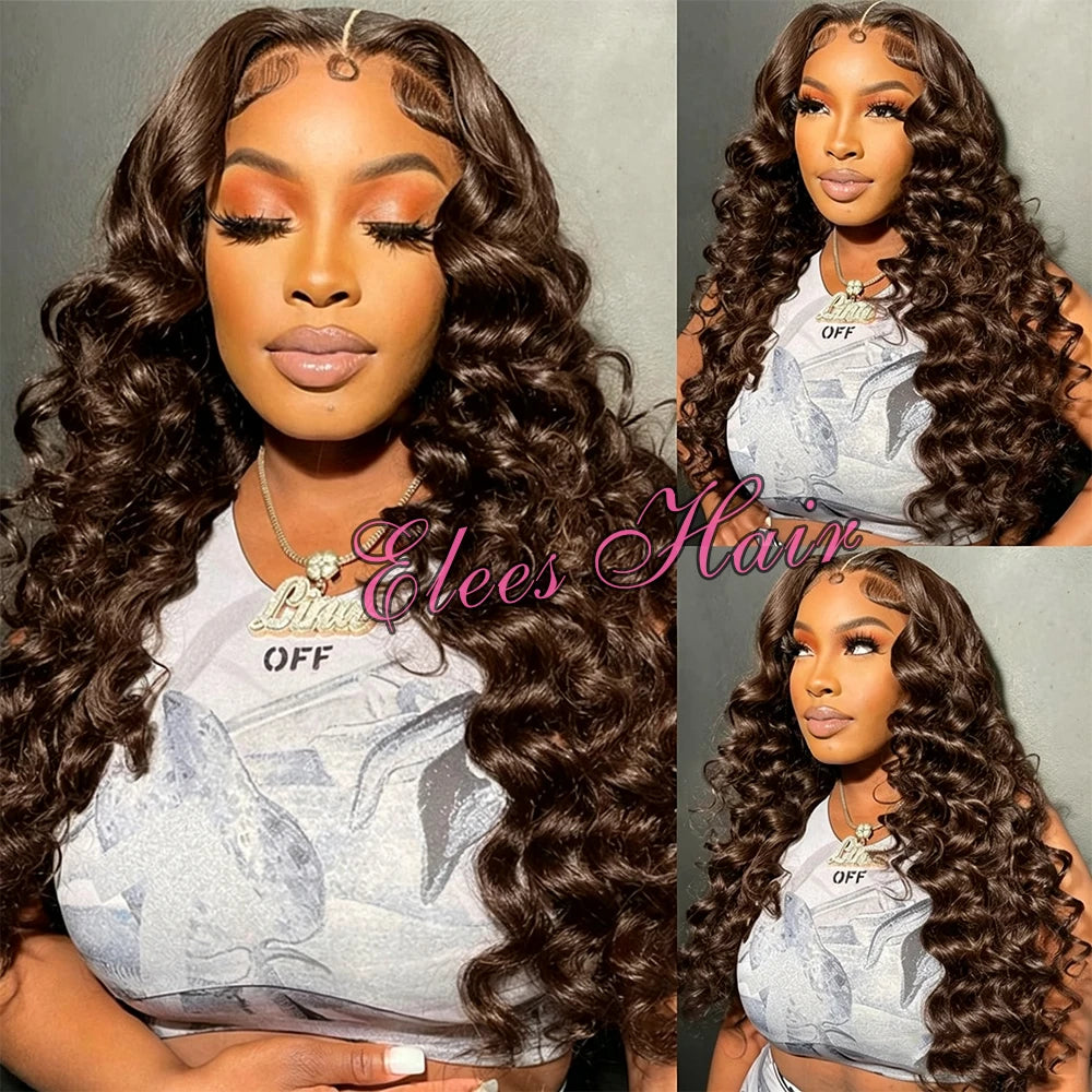 Chocolate Brown Loose Wave Human Hair Bundles with Closure
