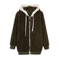 Loose Plush Zipper Hooded Jacket for Women