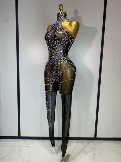 Sparkly Diamond Mesh Jumpsuit for Women
