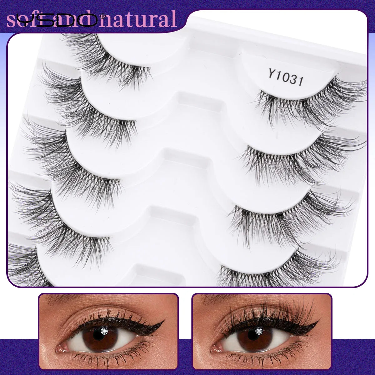 YSDO 5/10 Pairs Natural Soft Black Half Lashes