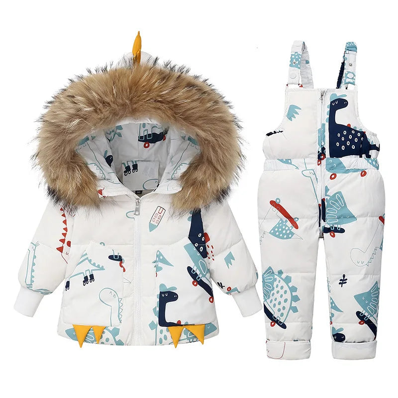 Children's Hooded Parka Down Jacket with Dinosaur Design