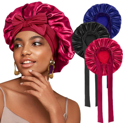 Satin Solid Sleeping Hat with Stretchy Tie Band