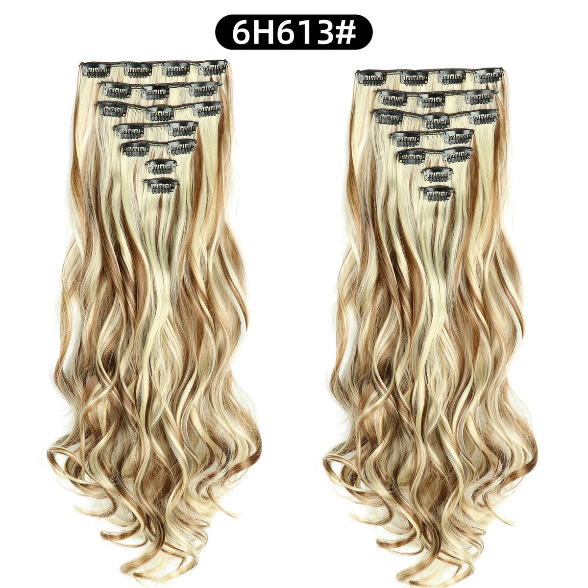 22 Inch Curly Wavy Clip In Hair Extensions Synthetic