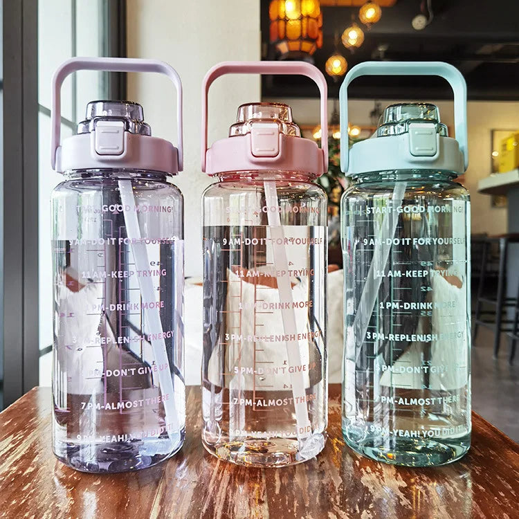 2 Liters Portable Plastic Travel Water Bottle with Straw