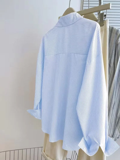Women's Striped Knight Print Casual Long Sleeve Blouse